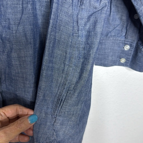 Lands End long sleeve plus size 2X long cotton tunic in jean blue - Picture 3 of 5